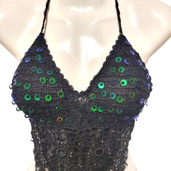 Crop Top Sequin Top, Halter Top Tank Top - NEW - Picture 2 of 12